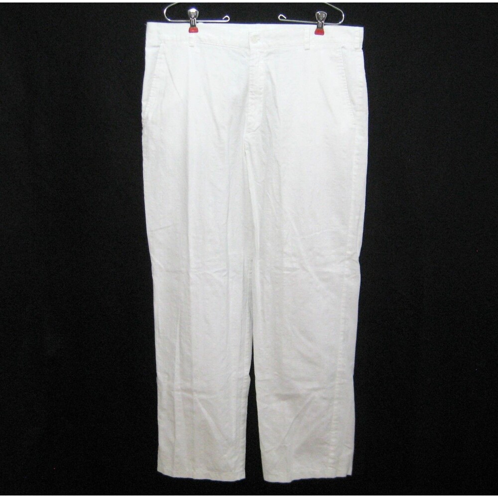 White 100% Linen Pants Mens Size 38x32 Topical Summer 4 Pockets Zip Fly Nath - Picture 2 of 4